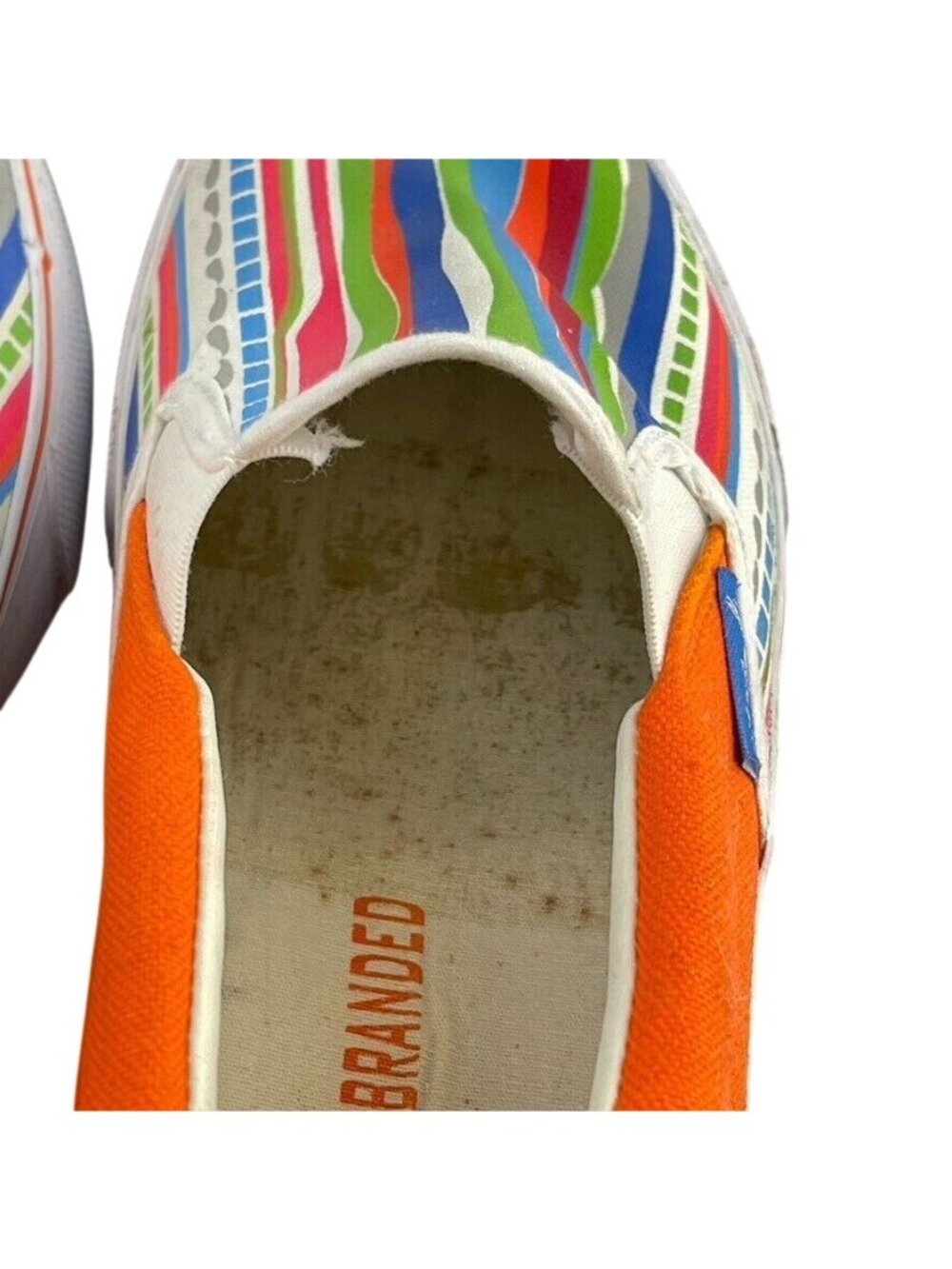 Vintage Makaveli Branded Mens Orange Multicolor Striped Slip-On Sneakers Size 13 - Picture 12 of 13